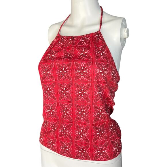 90s Y2K ENT Entrancy Red Bandana Print Halter Top Women’s Med Made in USA - Picture 2 of 6